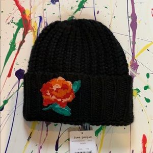 NWT Free People Everything Rosy Black Beanie